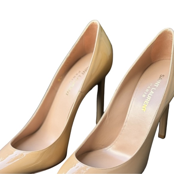 SAINT LAURENT VERNICE PATENT LEATHER NUDE (37) WITH ORIGINAL BOX & SHOE BAGS. - Picture 4 of 9